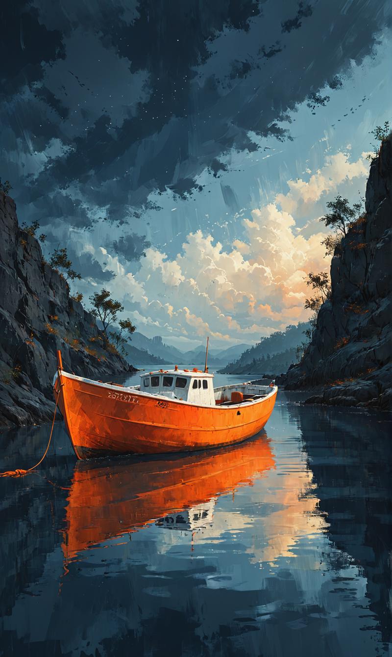 03971-3160976193-animation about a Boat, in the style of dark white and orange, minimal design, realistic painted still lifes, cartoonish innocen.png